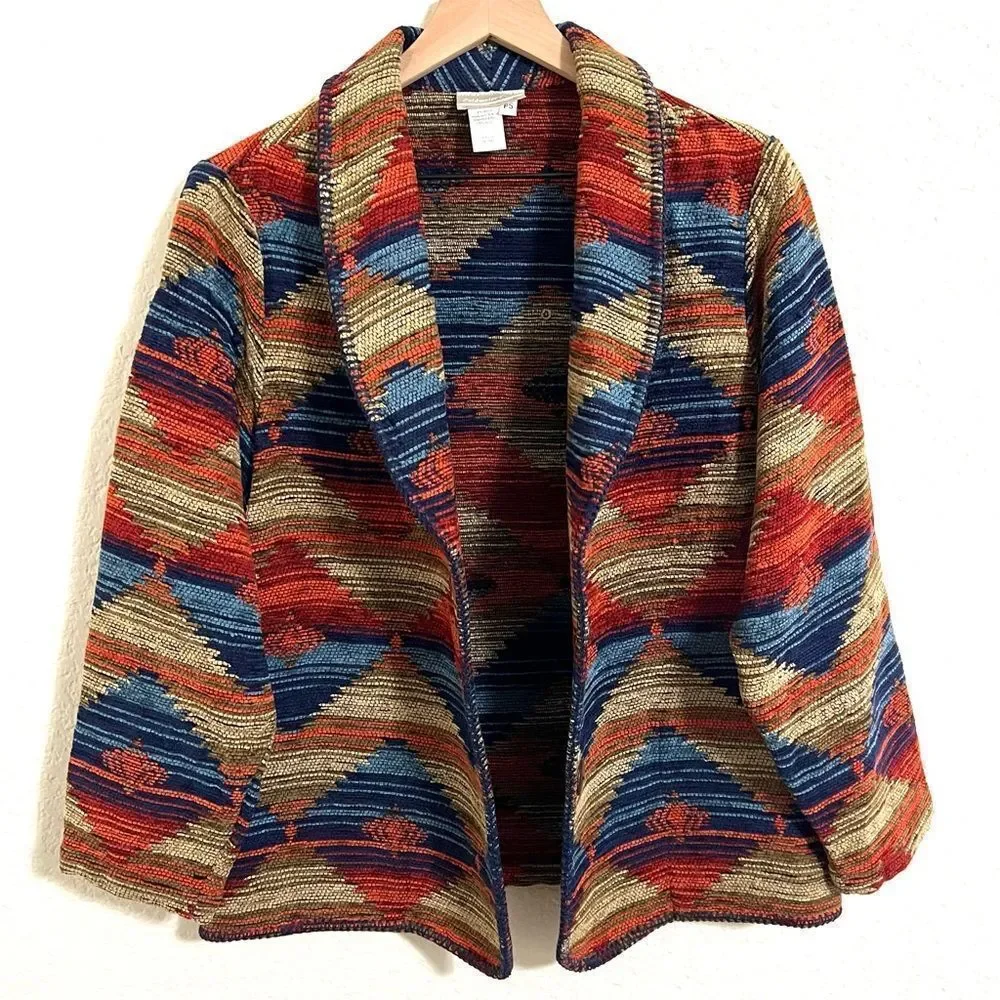 Vintage Coldwater Creek Bohemian Aztec Southwestern Blanket Jacket Size Petite S